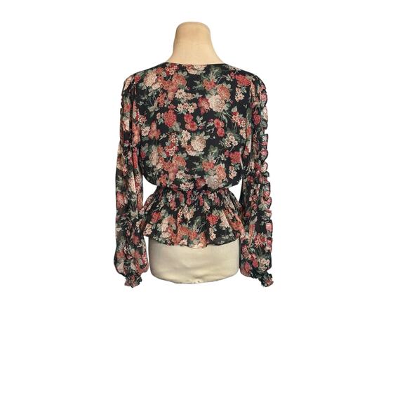 Express black red floral long sleeves blouse size XS - Picture 11 of 16